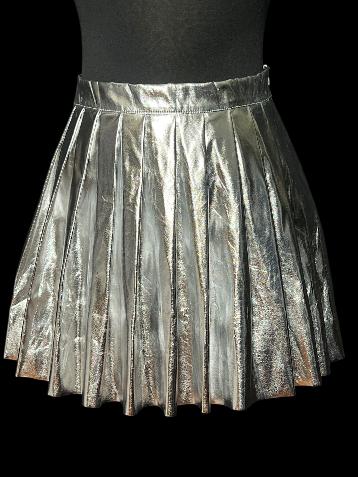 04.07 Skirts NWT Nichole Lynel Silver Faux Leather Skater (L) Fits (S/M)(6/8)