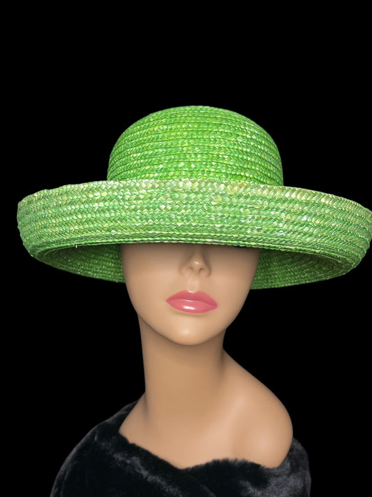 04.07 Hats NEW Lime Green Brim Straw (S/M)