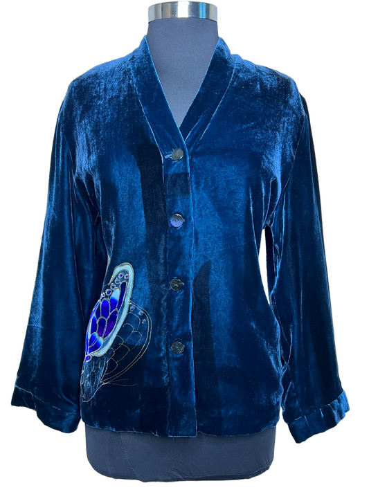 12.13 Jackets Vintage Anniv Collection Chicos Velvet/Silk Blue Butterfly (1/M)