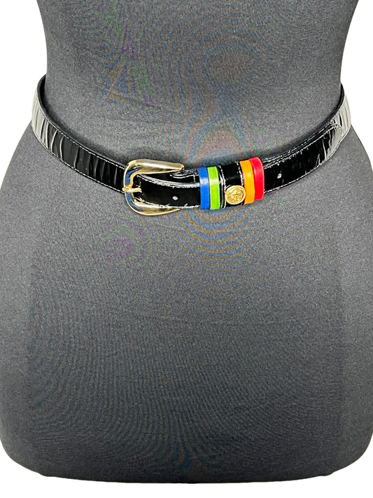 09.16 Belts Joan & David Too Black Leather Colorful Buckle (S)