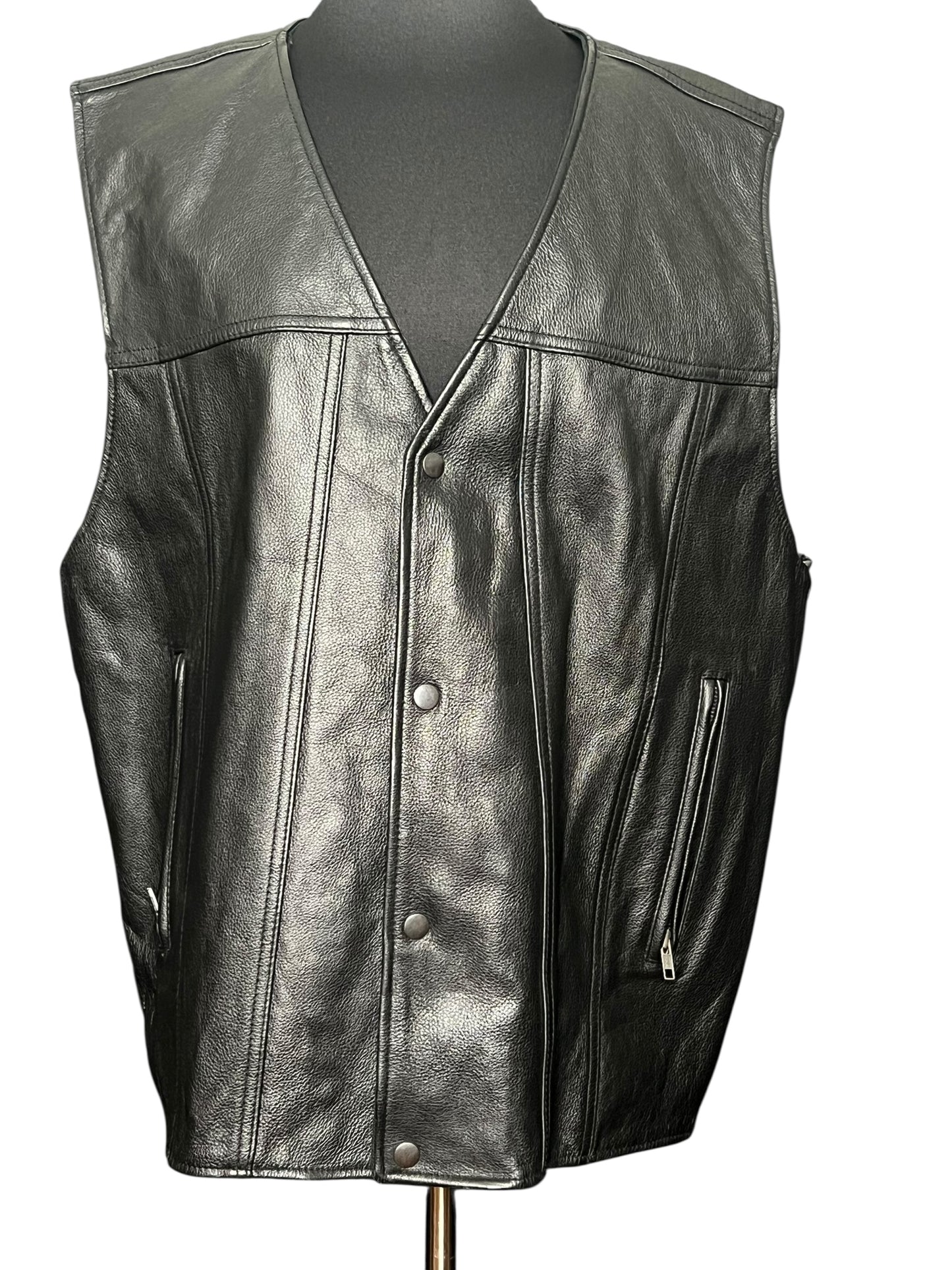 08.29 Vests First Mfg Co. Black Leather Gambler Motorcycle Style (2X/3X) Cvy