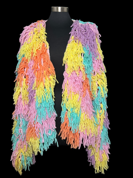 10.27 Sweaters Multicolored Yarn Fringe Cardigan (O/S) Fits (M/XL)