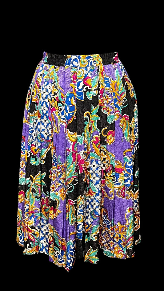 07.14 Skirts Vintage Andrea Gayle Blk Multicolor Floral Paisley (8)