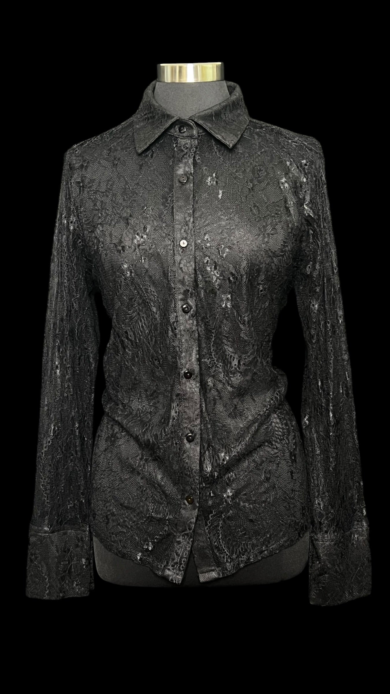 07.14 Tops NWT F. Nova Blk Sheer Button Down (L)