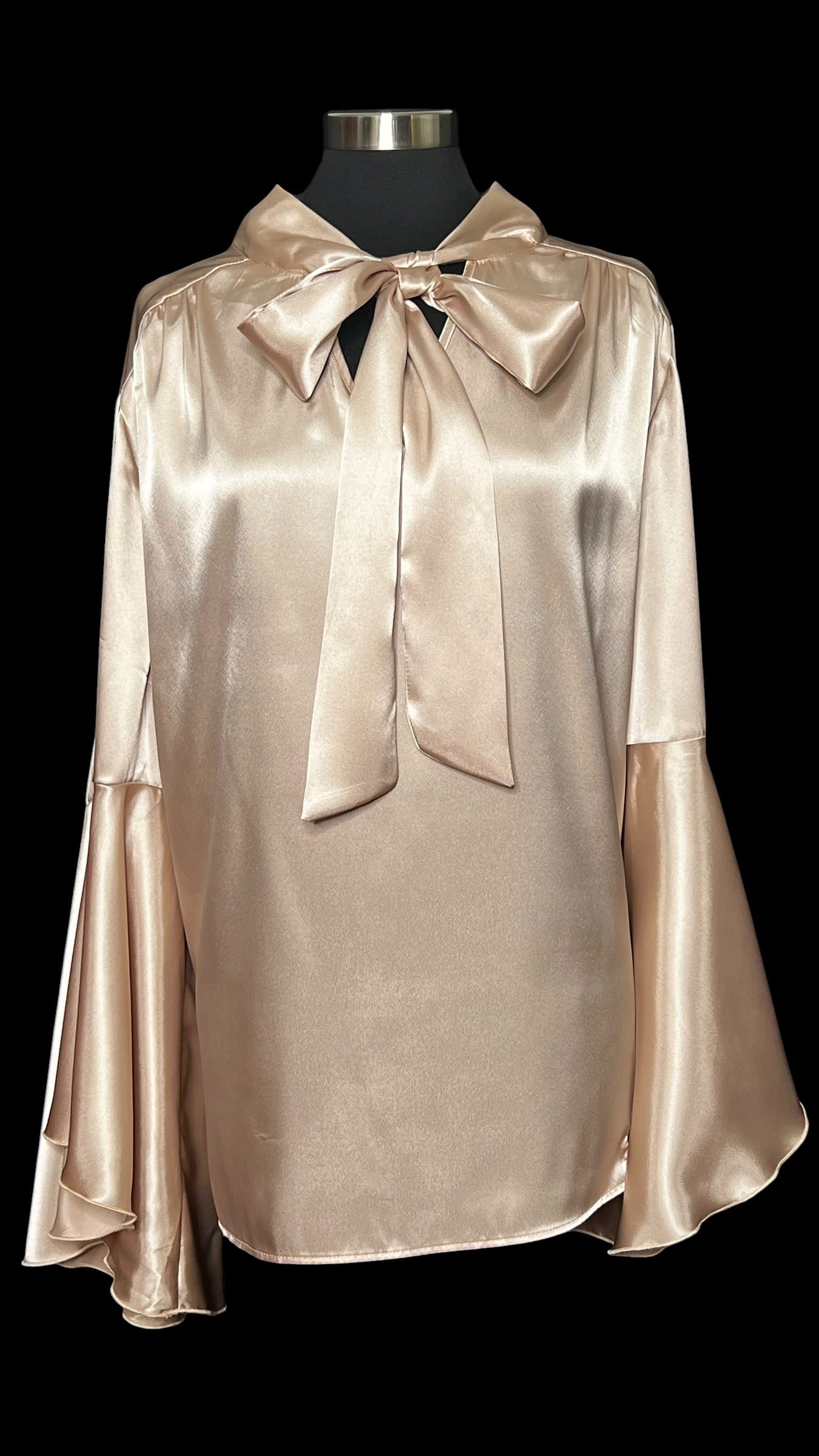 08.11 Tops NWT A. Stewart Champagne Satin Bell Slv (22/24) Fits (20/22)