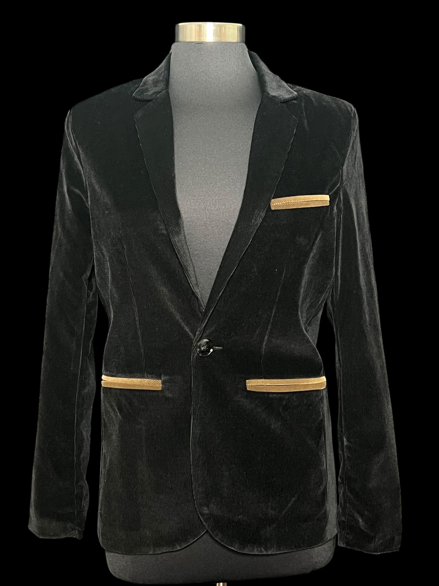 09.17 Blazers NWOT Blk Corduroy Brwn Pocket Trim (S) PTP 18”