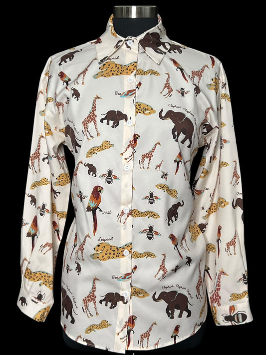 09.02 Blouses Tan Animals (S) Fits (8 Slim)