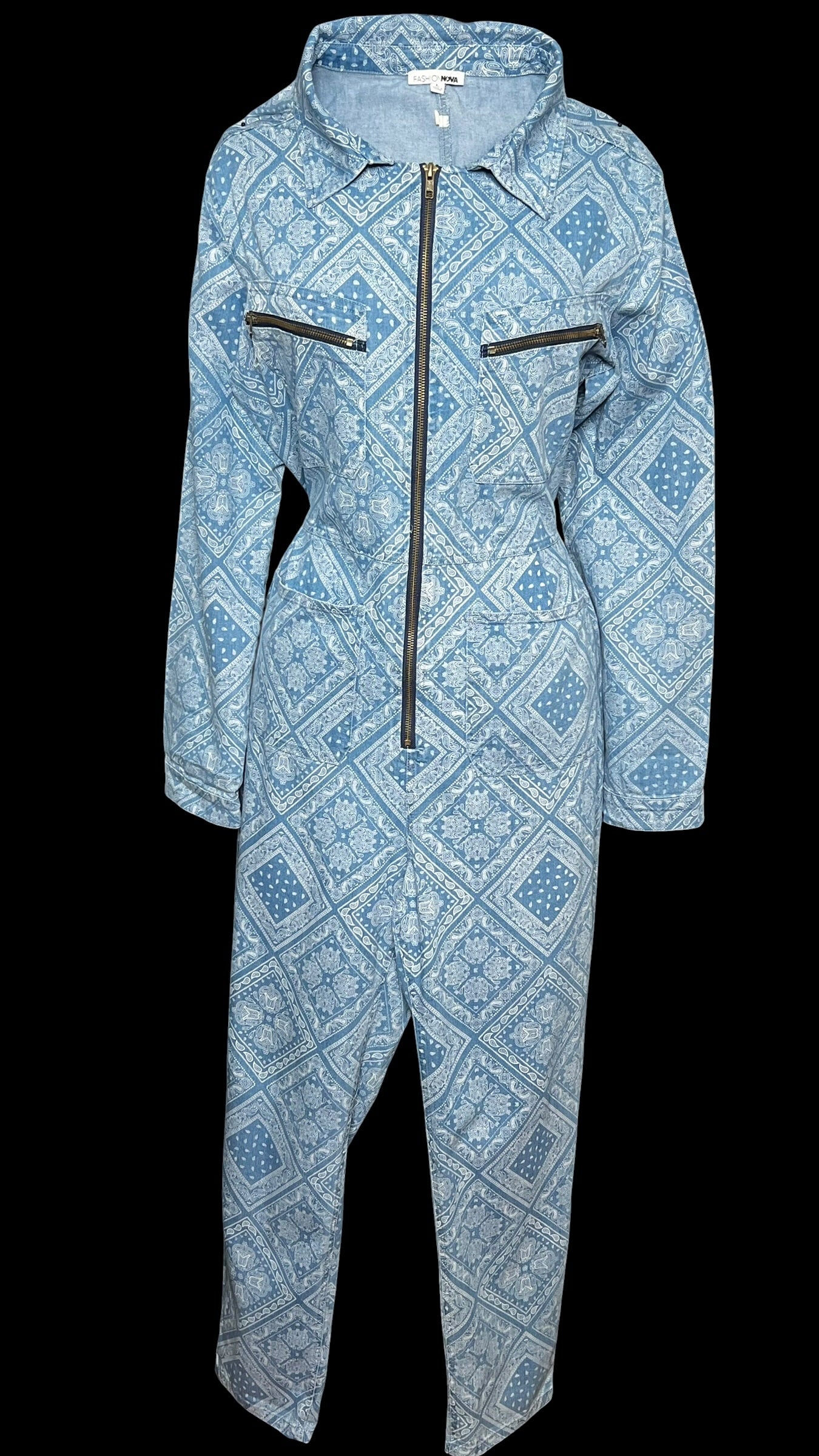 08.27 Jumpsuits F. Nova Lt Blue Paisley Stretch (L) Fits (10/12)
