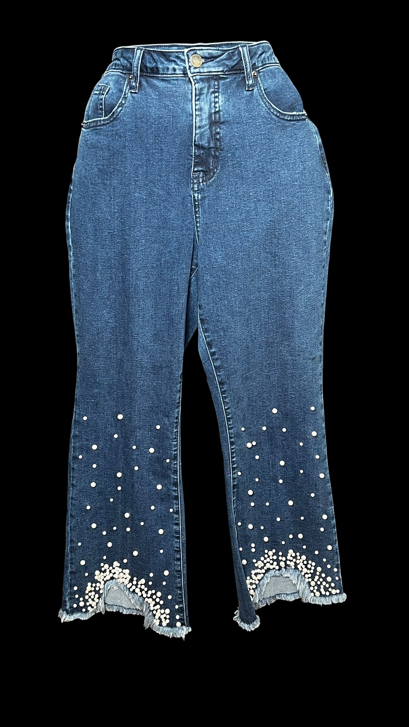 08.27 Pants NWOT Wonder Denim Disressed Pearl Hem Stretch (W/32/R11/H36/I25) (14) Fits (10/12)