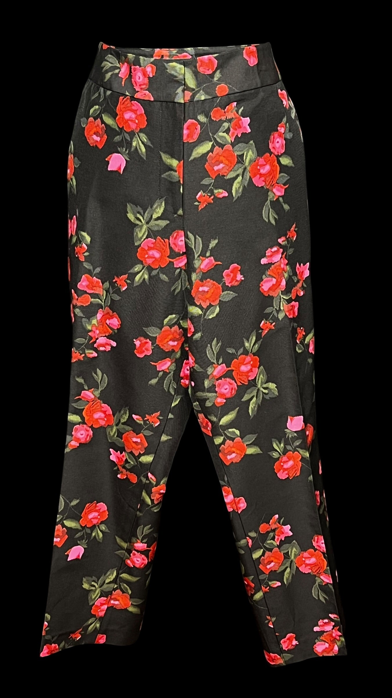 10.02 Pants Talbots Blk Red Floral (22) Fits (18) Cvy W42/R12/I26