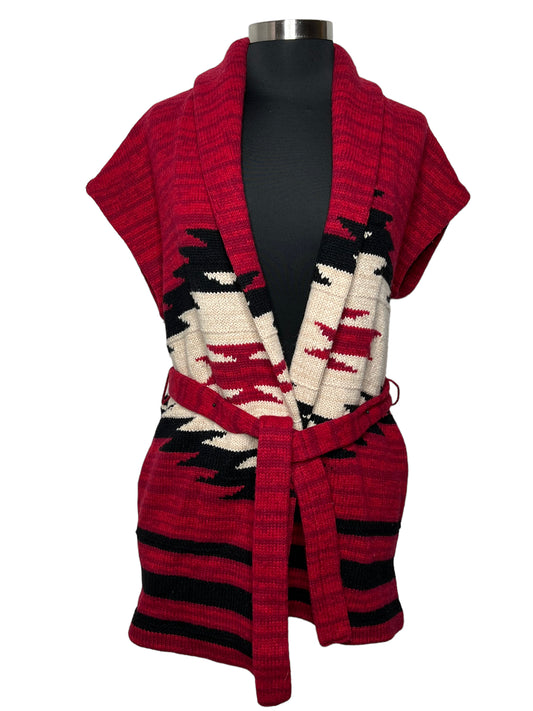 10.01 Vests R. Lauren Cardigan Sweater Red Tribal Print (M)