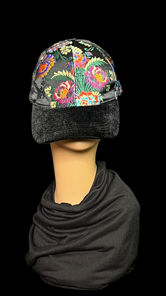 07.21 Hats Black Velour Multicolor Embroidery