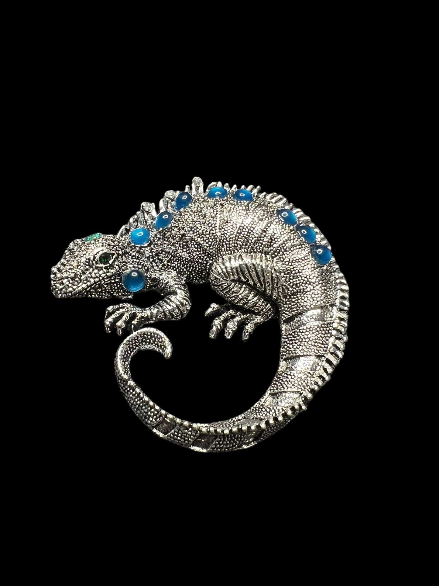 12.26 Brooches Iguana Silver w/Blue Rhinestones