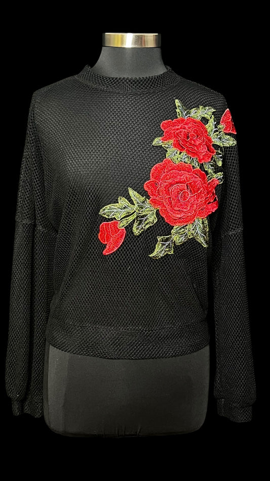 08.02 Tops NWT Active USA Blk Mesh Floral (M)