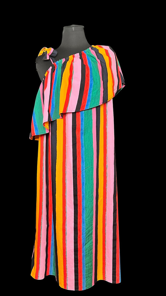 06.24 Dresses NWOT WhoWhatWear Multicolor Striped One-Shldr (2X) Fits (XL/1X) Cvy