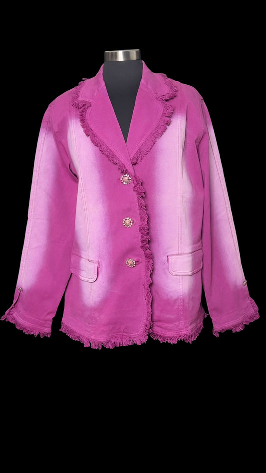 09.06 Blazers NWT D. Gilman Magenta/Pnk Distressed Stretch Denim (1X) Cvy