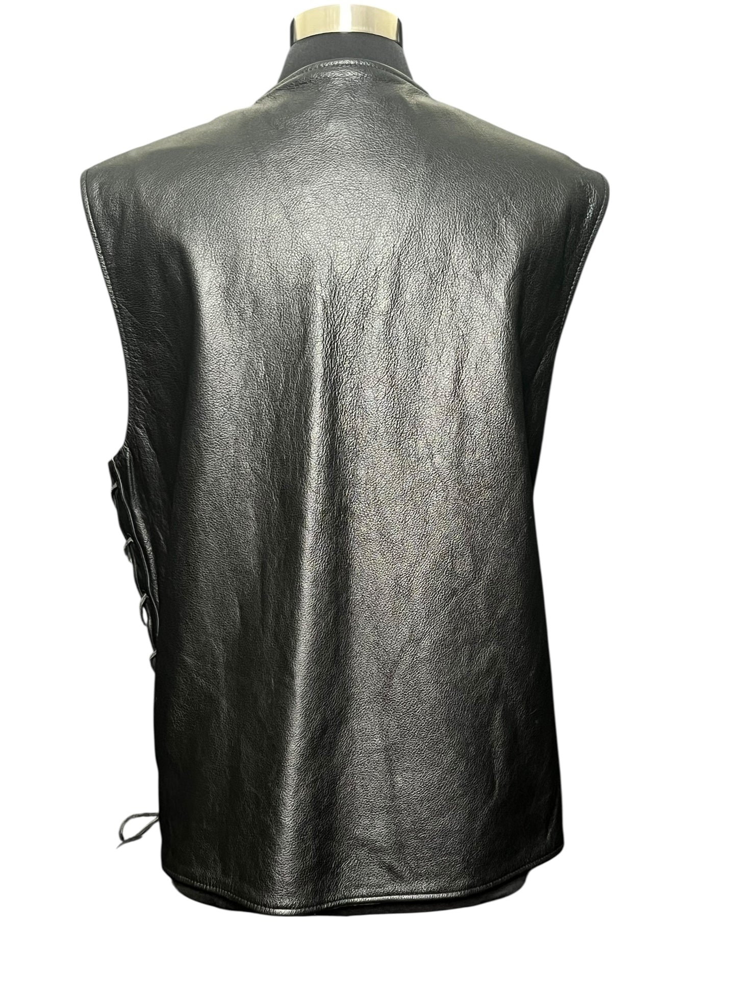 08.29 Vests First Mfg Co. Black Leather Gambler Motorcycle Style (2X/3X) Cvy