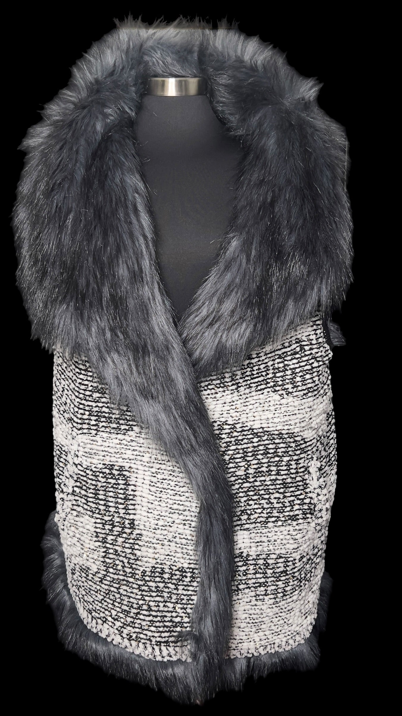 10.27 Vests NWOT Charcoal Faux Fur/Cardigan Reversible (3x) Fits (2X/3X) Cvy