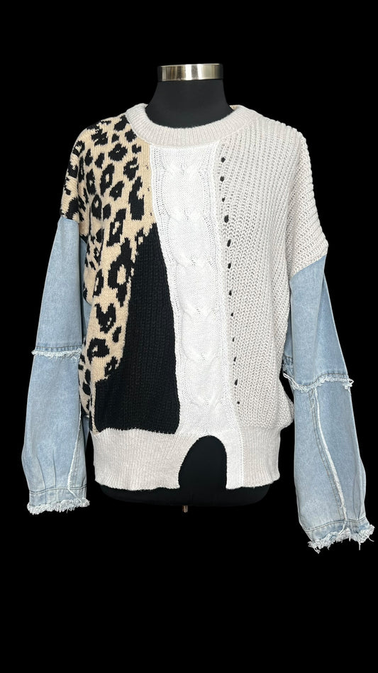 10.13 Sweaters NWT Bibi Patchwork Animal & Denim (XL) Fits (L/XL)