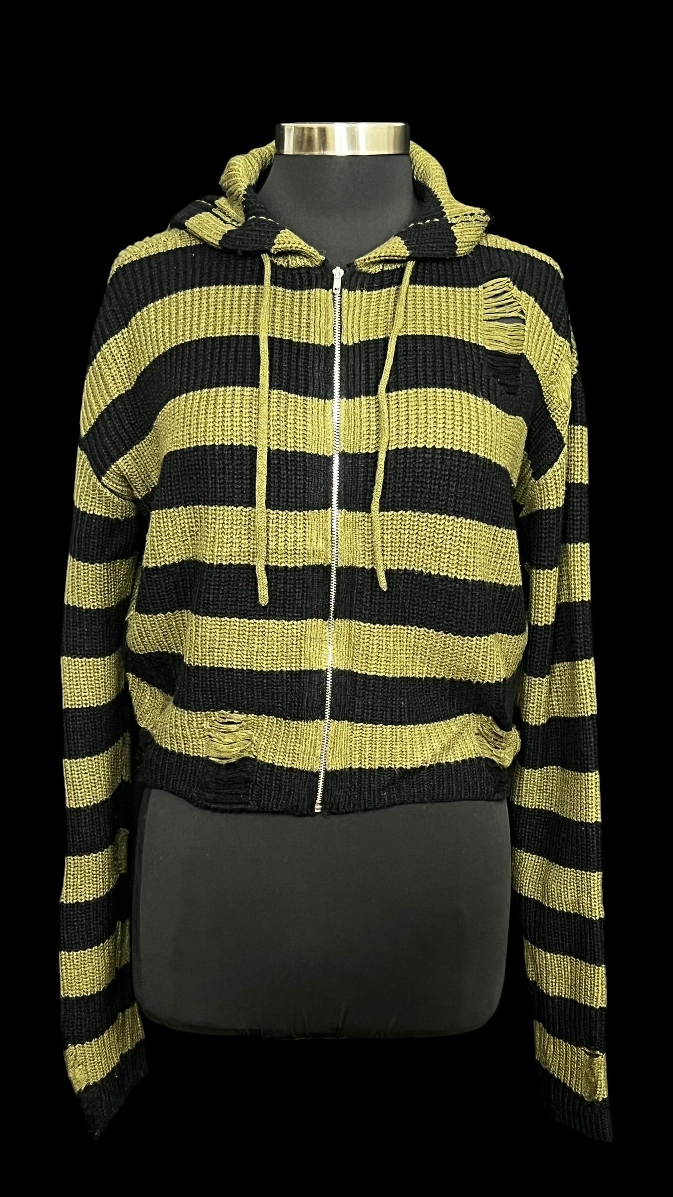 10.13 Sweaters Olive/Blk Striped Distressed (L) Fits (M/8)