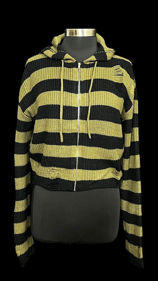 10.13 Sweaters Olive/Blk Striped Distressed (L) Fits (M/8)