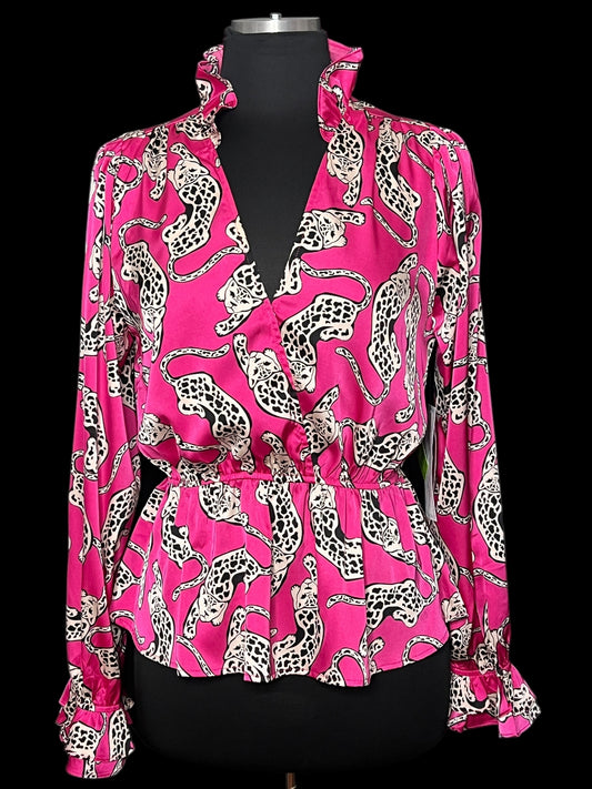 06.21 Blouses NEW Sweet Rain Fuchsia w/White Leopards (L) Fits (M/8)