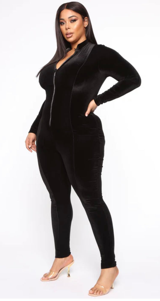 01.05 Jumpsuits F.Nova Black Velour (3XL) Fits (2XL) Tall Cvy