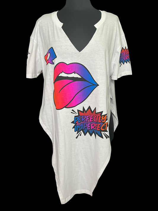 09.07 Tees NWT White Pink/Prpl Lips (3X) Fits (1X) Cvy
