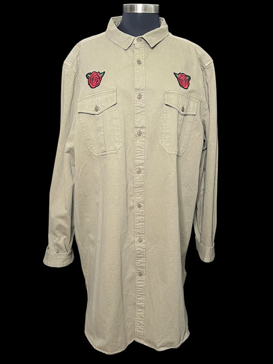 04.13 Jackets NWT ASOS Olive Green Rose Patches Shacket (1X/2X) Cvy