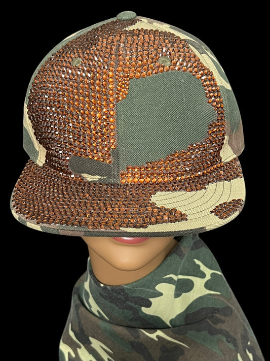 08.10 Hats Ethos UPCYCLED Camo Brown Bling Rhinestone Ball Cap (8) (L/XL)