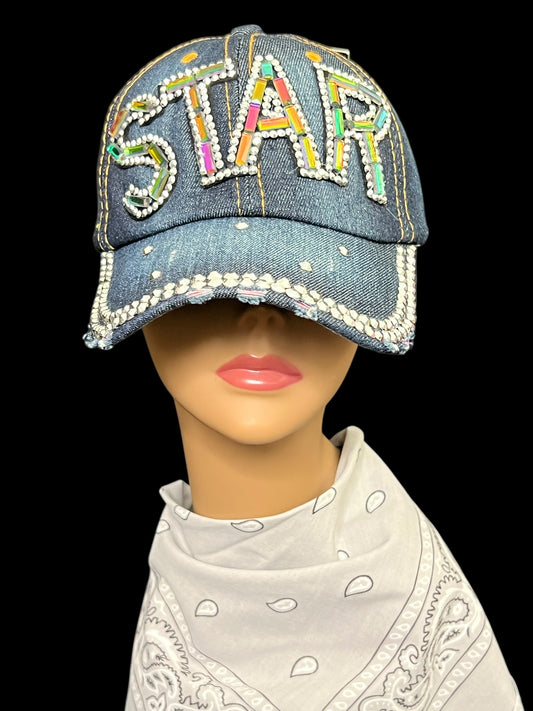 08.16 Hats NEW Star Denim Ball Cap Adjustable