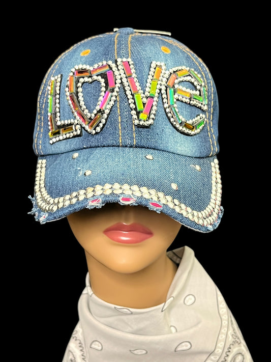 08.16 Hats NEW Love Denim Ball Cap Adjustable