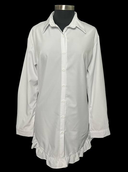 07.31 Blouses NWOT White Ruffle Hem LS