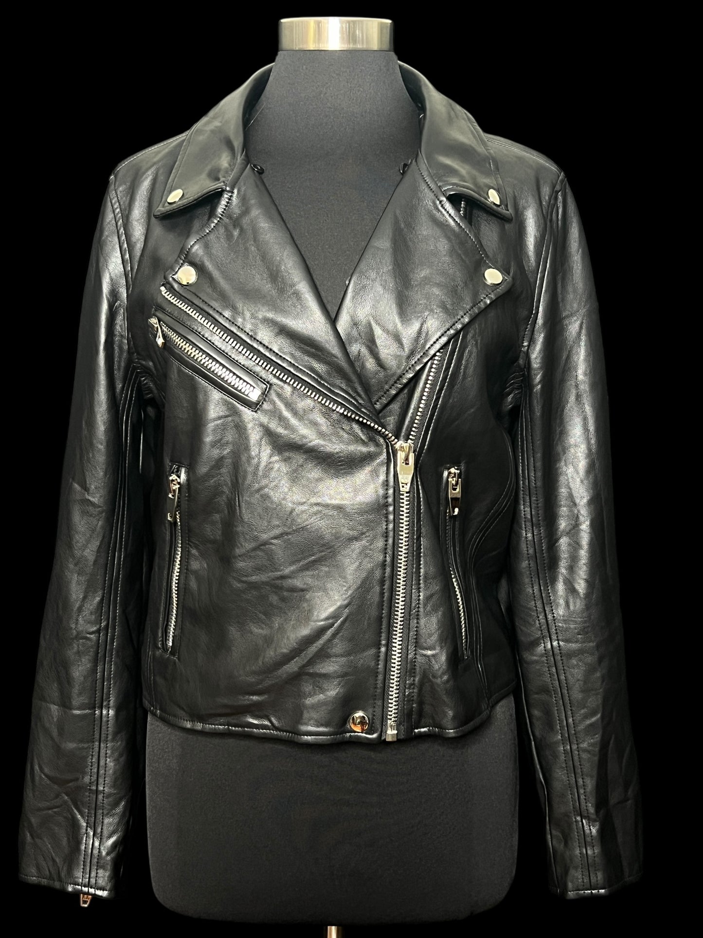 08.29 Jackets NWT Buddy Love Blk Faux Leather Removable Collar (8/10) Slim