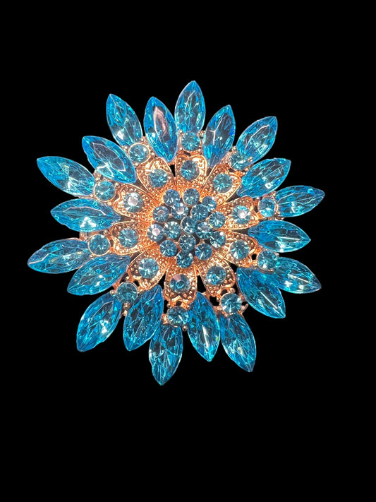 12.16 Brooches Turquoise/Gold Flower Large