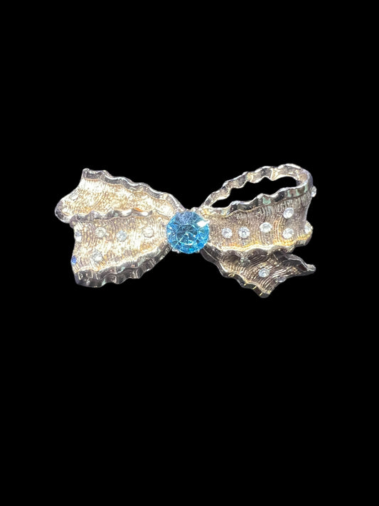 06.21 Brooches Gold Bowtie w/Blue Rhinestone