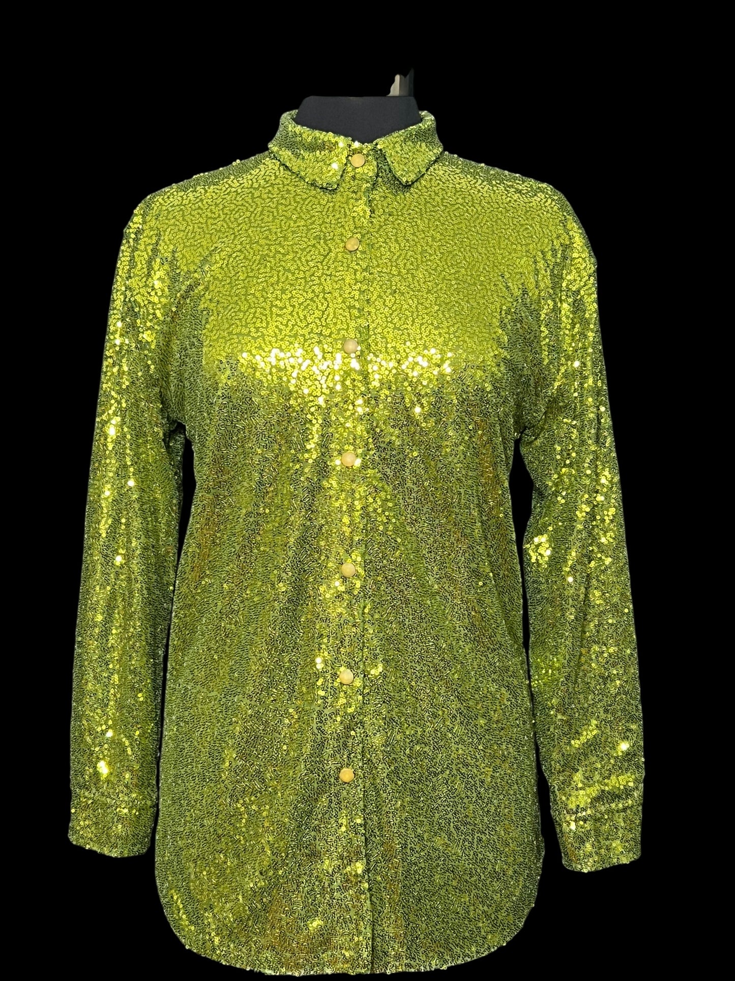 09.19 Blouses Lime Grn Sequin Snap Front (S) Fits (6/8)