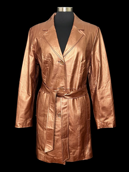 09.19 Coats NWOT Metrostyle Copper Leather Mid Trench (16) Fits (10/12)