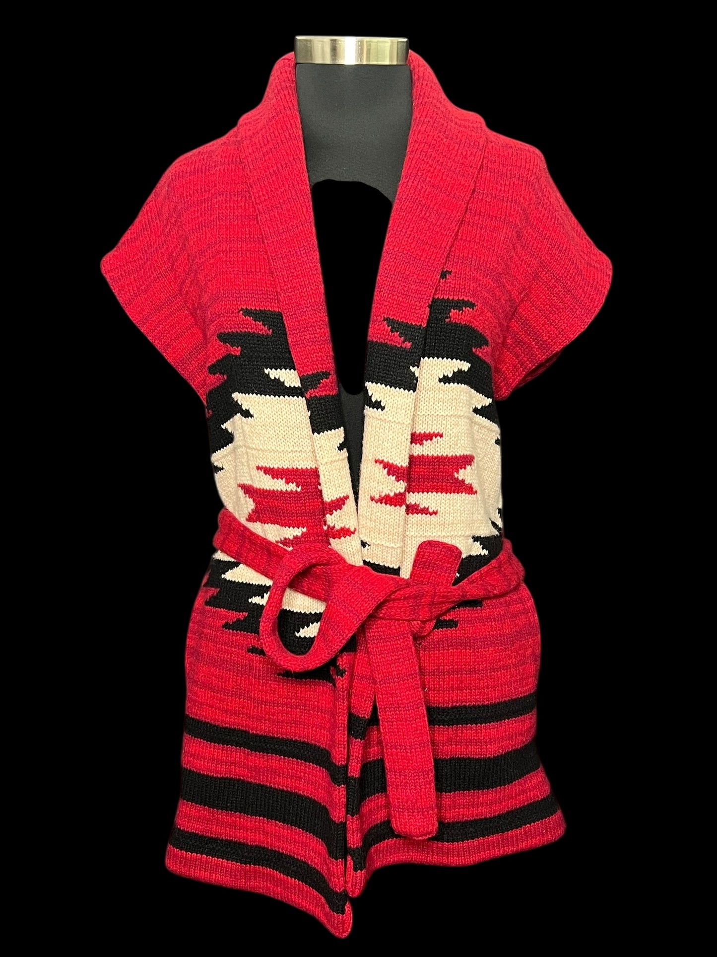 10.01 Vests R. Lauren Cardigan Sweater Red Tribal Print (M)