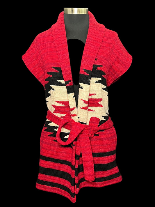 10.01 Vests R. Lauren Cardigan Sweater Red Tribal Print (M)
