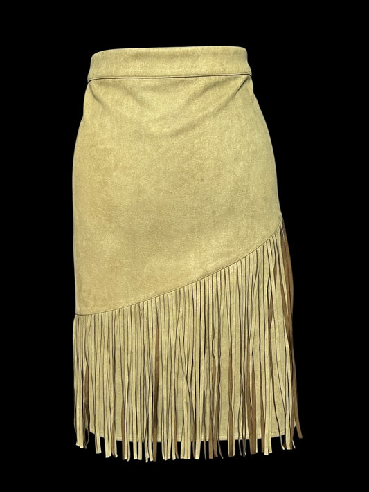 01.05 Skirts FTF Olive Faux Suede Fringed (1) Fits (14/16) Cvy