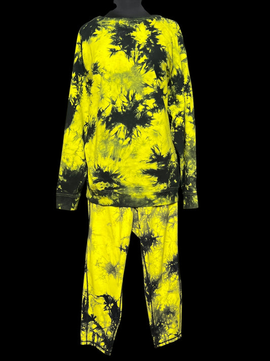 01.05 Sets 2PC Torrid Chartreuse/Blk Watercolor Sweatsuit (5) Fits (3X/4X) Cvy