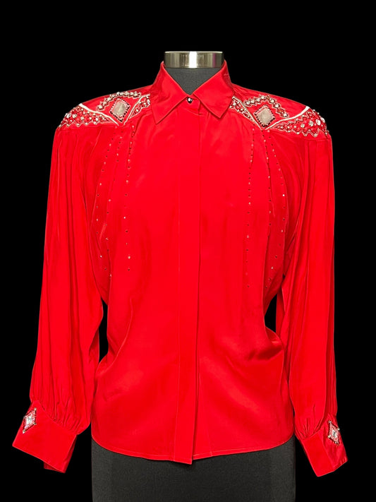 01.31 Blouses Vtg Joseph Ho Red Embellished Silk (6)