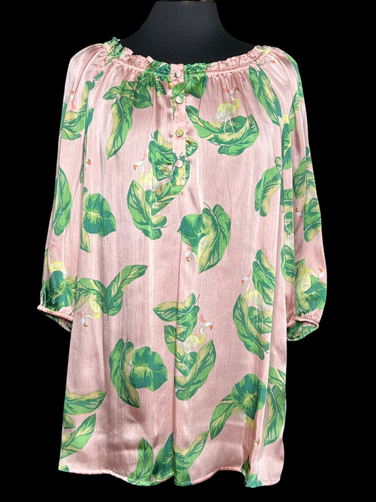 06.20 Blouse Pnk/Grn Leaf/Flamingo (L) Fits (M)