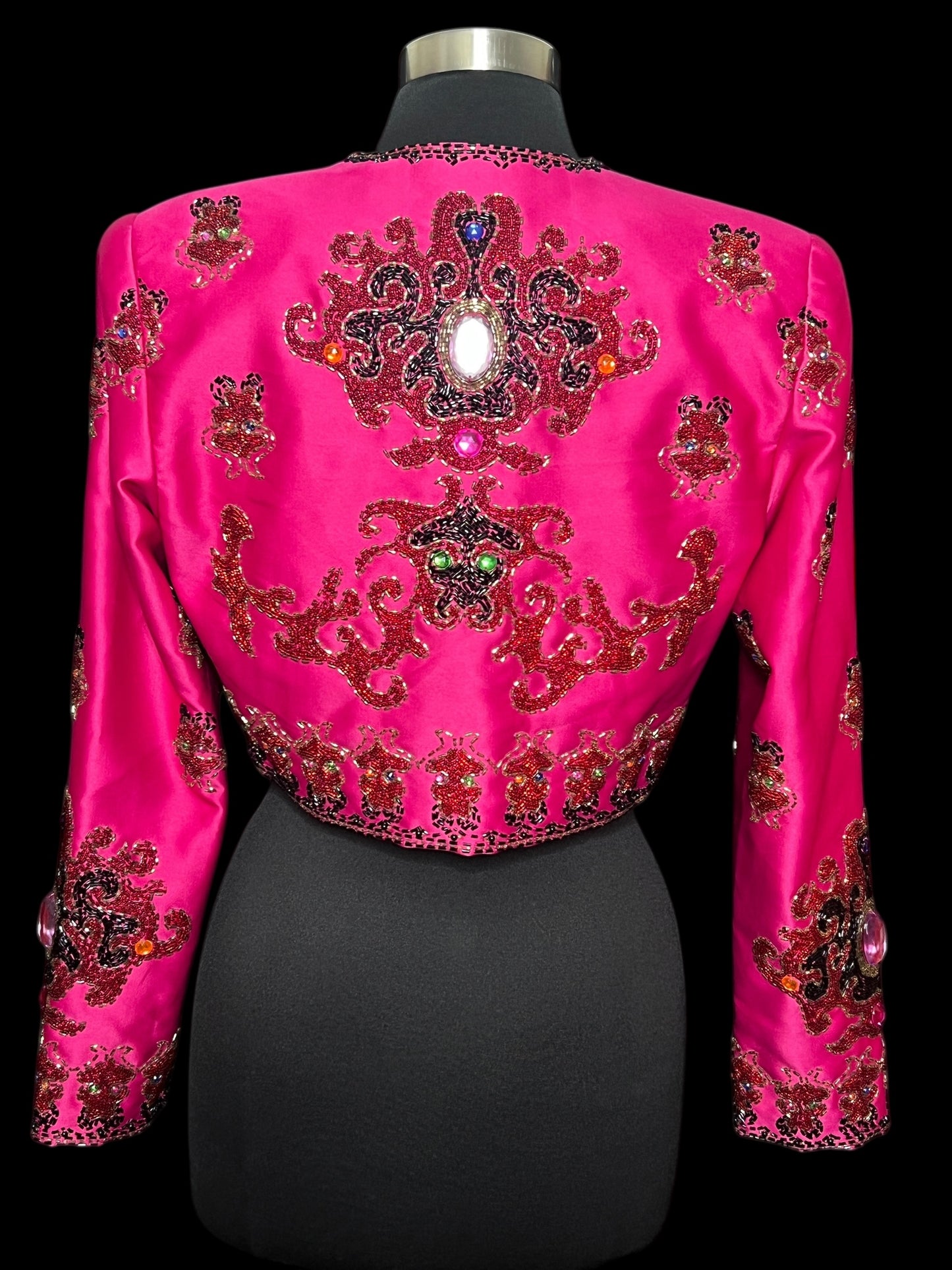 01.14 Jackets Black Tie Fuchsia Rayon/Satin Beaded/Jeweled Bolero (8) Slim