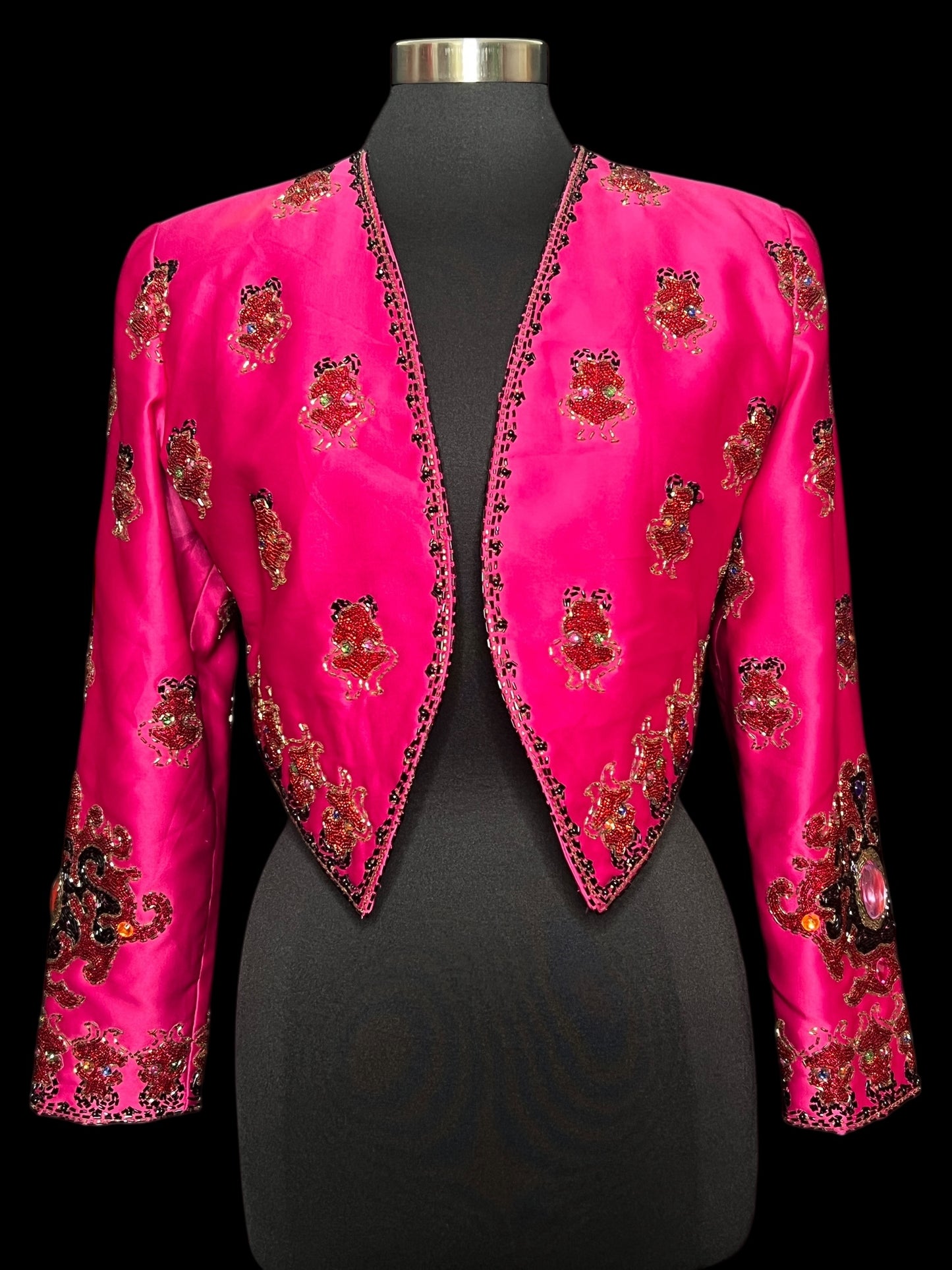 01.14 Jackets Black Tie Fuchsia Rayon/Satin Beaded/Jeweled Bolero (8) Slim