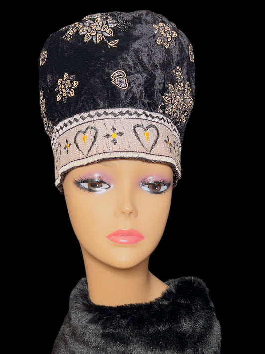 11.08 Hats Vintage Black Velour Embroidered (22")
