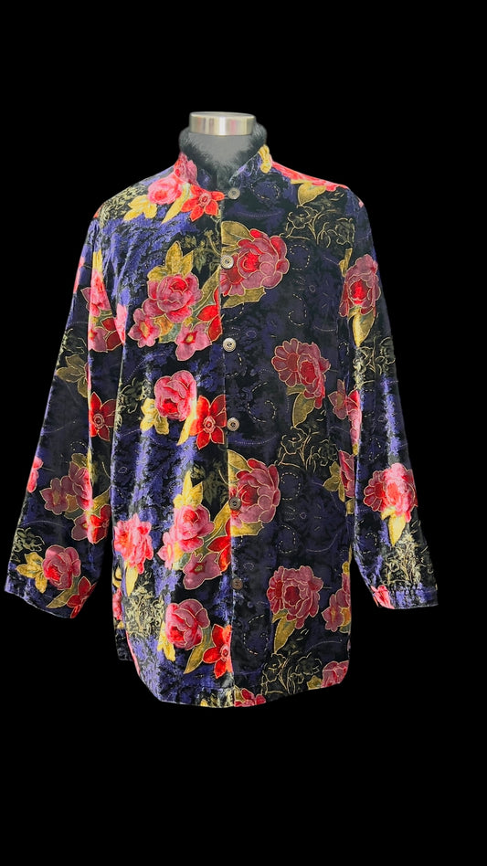 02.18 Jackets Vintage White Stag Velvet Purple Floral Fur Collar (L) Fits (10)