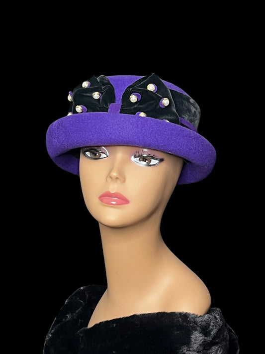 02.02 Hats Vintage Deborah NY Purple  Blk Trim