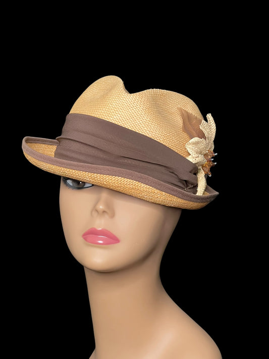 04.07 Hats Homero Ortega Tan Woven Floral